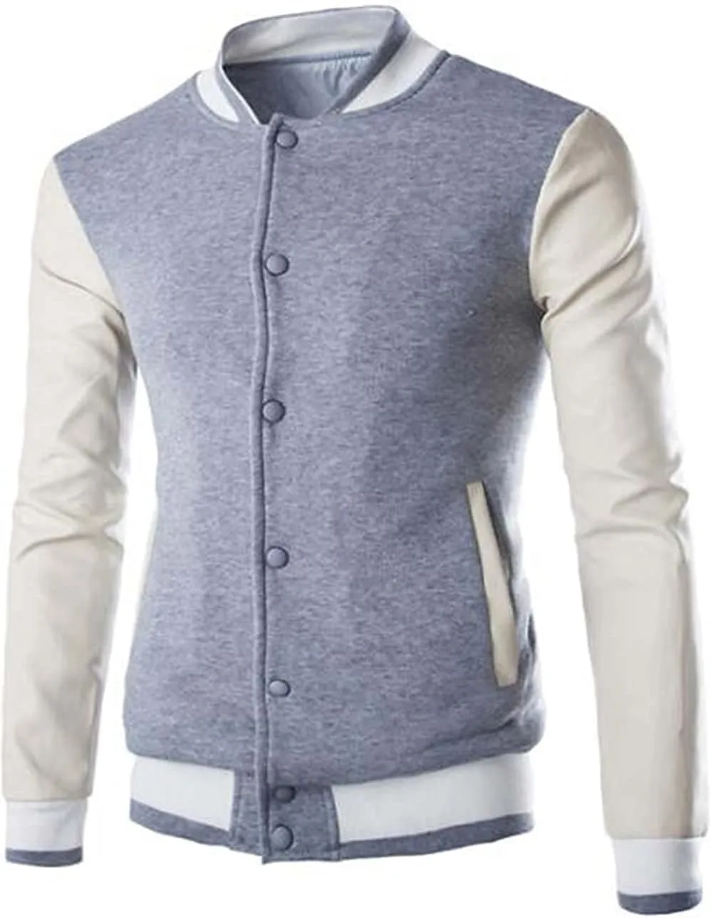 Men's Fashion Splicing Leather Sleeve Baseball Varsity Bomber Jacket