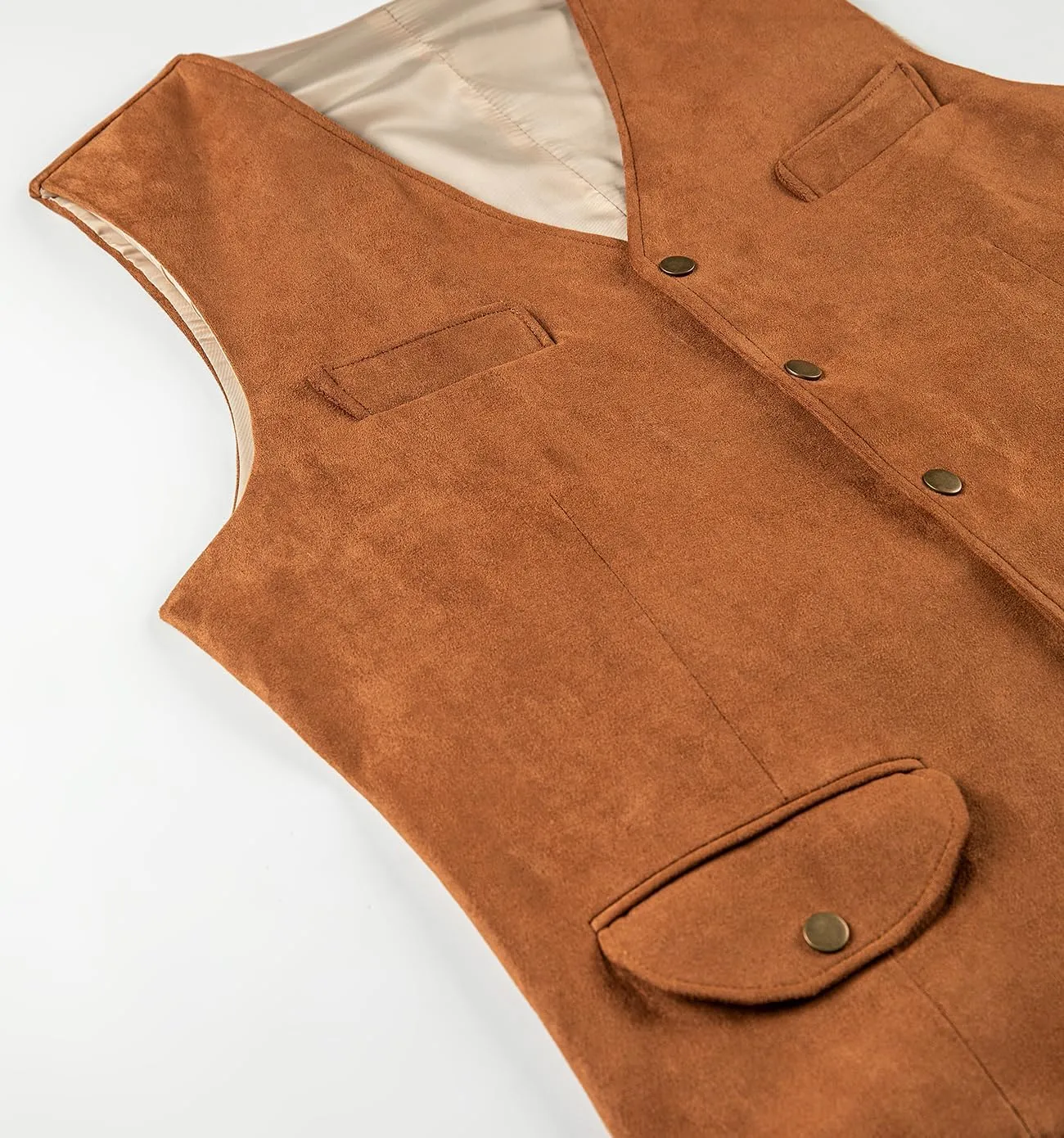 Men's Faux Suede Leather Cowboy Western Vest Cowhide Classic Warm Vest Waistcoat for Men