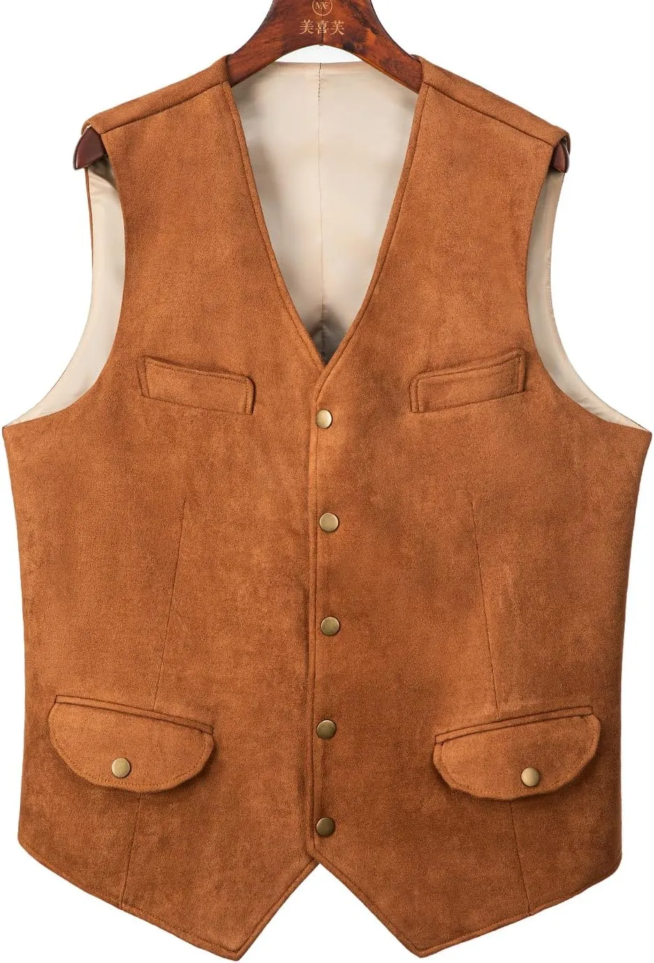 Men's Faux Suede Leather Cowboy Western Vest Cowhide Classic Warm Vest Waistcoat for Men