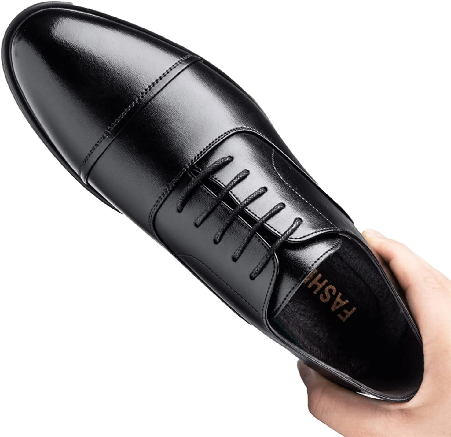 Men's Formal Business Oxfords Lacing Invisible Height Increasing Elevator Shoes 2.4 Inches Taller Genuine Leather Cap Toe Block Heel Formal Men