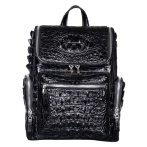 Men’s Genuine Crocodile Skin Backpack, Casual Travel Bag Extra Capacity Casual