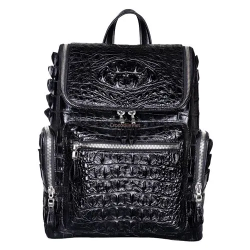 Men’s Genuine Crocodile Skin Backpack, Casual Travel Bag Extra Capacity Casual