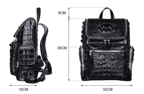 Men’s Genuine Crocodile Skin Backpack, Casual Travel Bag Extra Capacity Casual