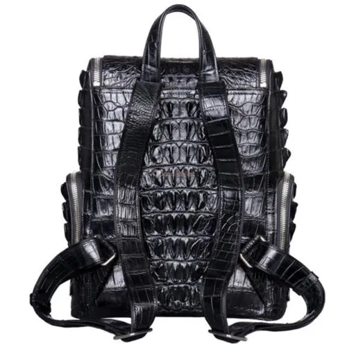 Men’s Genuine Crocodile Skin Backpack, Casual Travel Bag Extra Capacity Casual