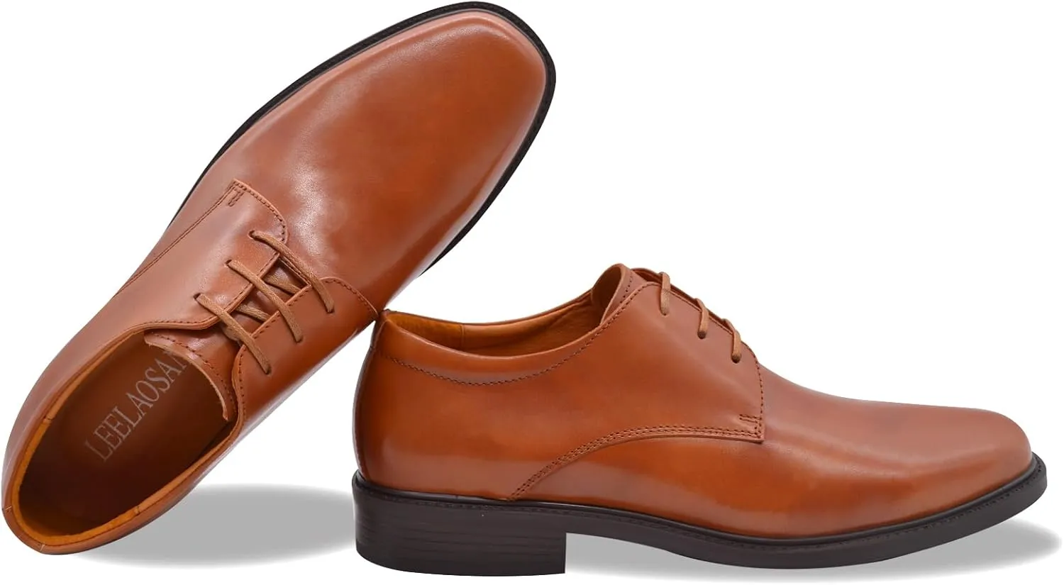 Mens Genuine Leather Dress Shoes Square Toe Formal Business Office Work Lightweight Comfortable Lace-up Oxford Shoes