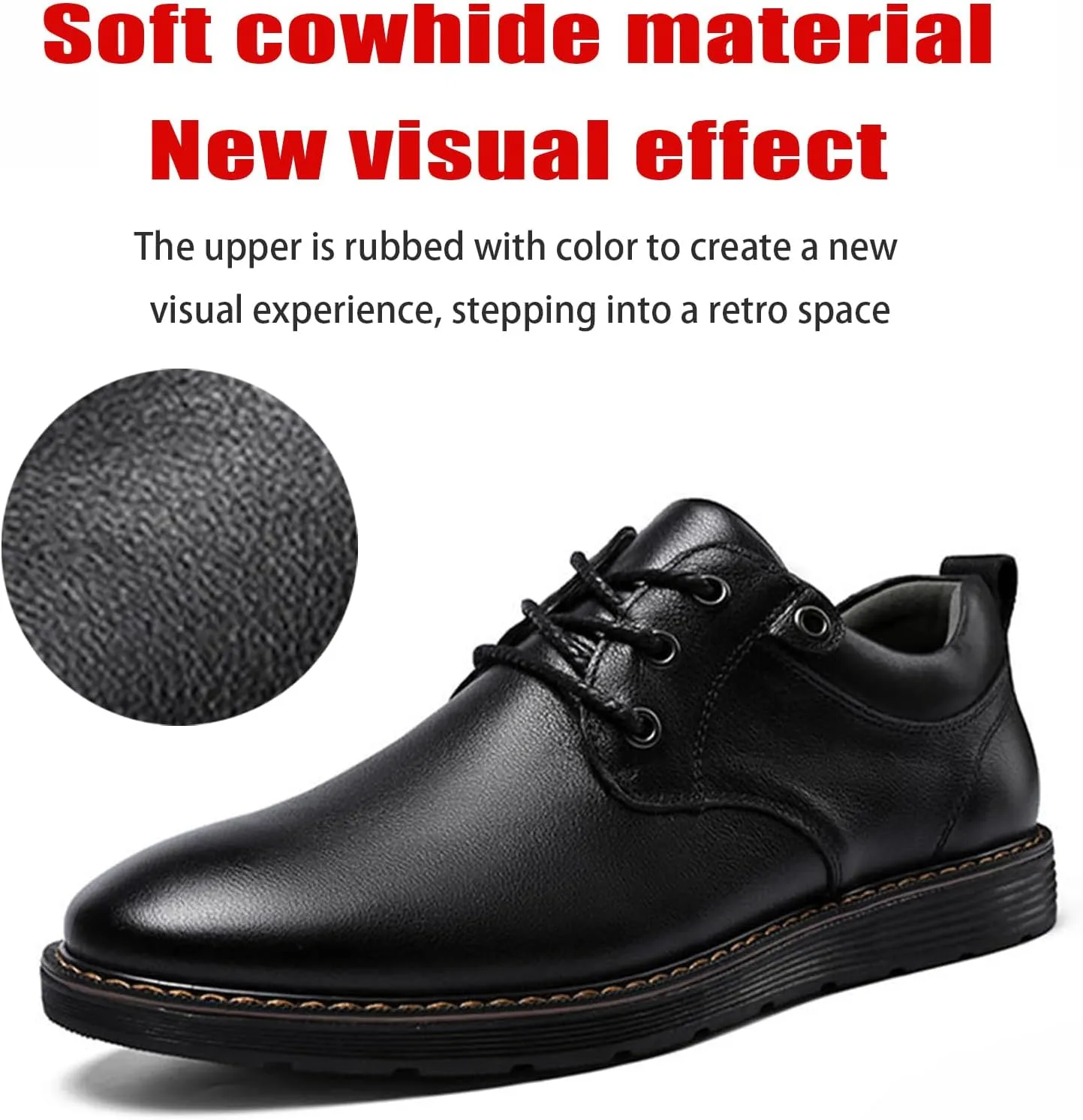 Men's Genuine Leather lace-up Causal Oxfords Comfortable Non-Slip Plain Toe Retro Business Office Dress Dreby Walking Office Shoes for Work and All-Day Comfort
