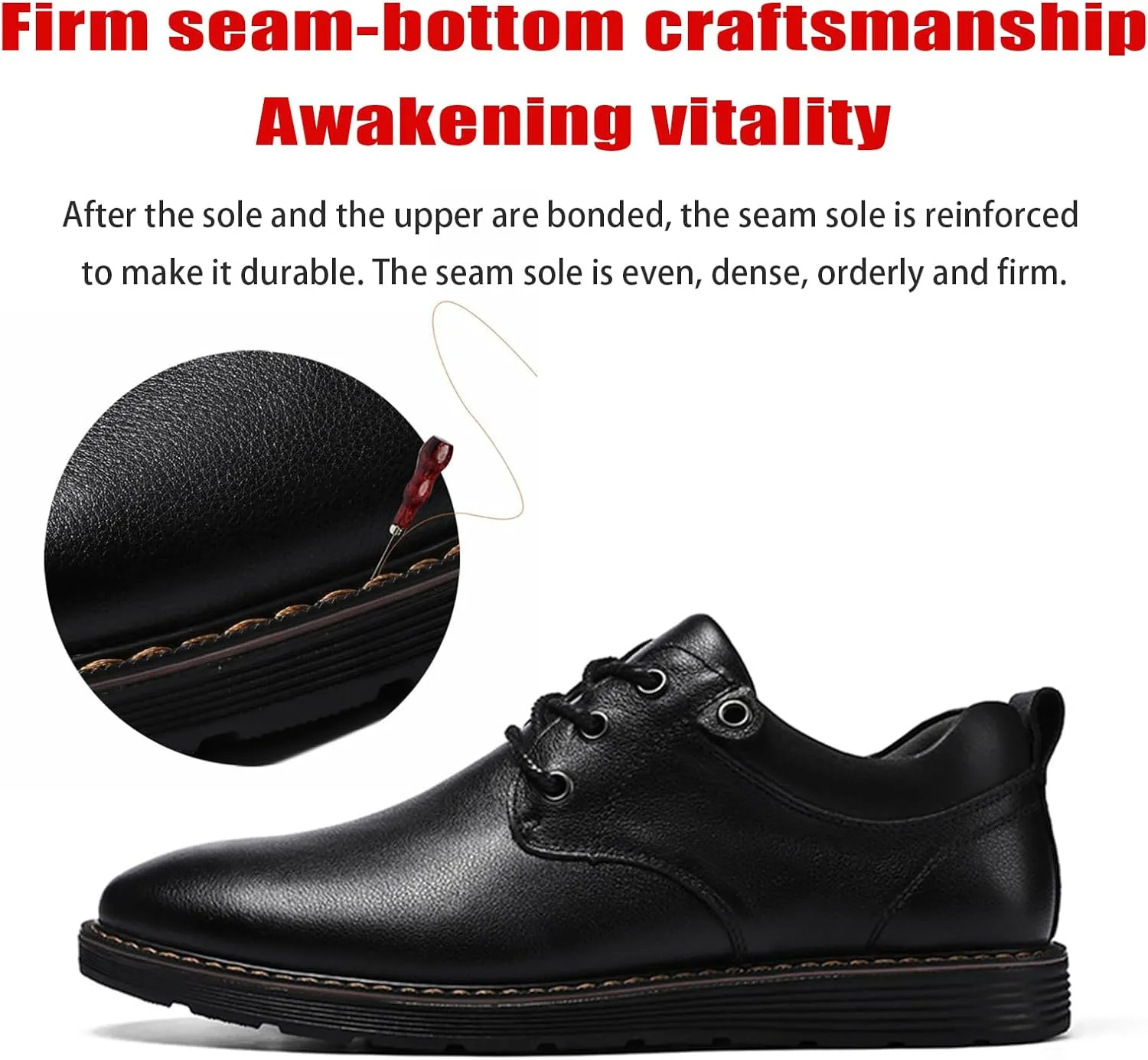 Men's Genuine Leather lace-up Causal Oxfords Comfortable Non-Slip Plain Toe Retro Business Office Dress Dreby Walking Office Shoes for Work and All-Day Comfort