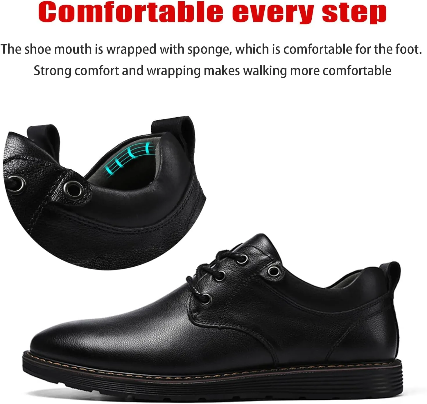 Men's Genuine Leather lace-up Causal Oxfords Comfortable Non-Slip Plain Toe Retro Business Office Dress Dreby Walking Office Shoes for Work and All-Day Comfort