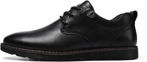 Men's Genuine Leather lace-up Causal Oxfords Comfortable Non-Slip Plain Toe Retro Business Office Dress Dreby Walking Office Shoes for Work and All-Day Comfort