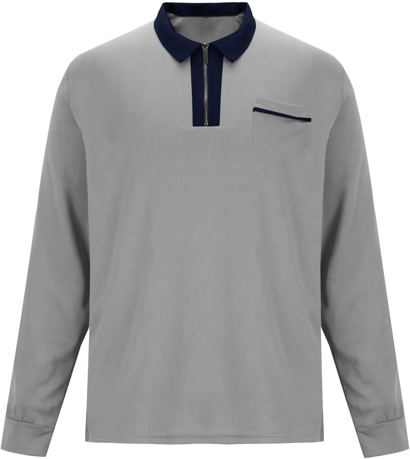 Mens Golf Polo Shirts Fall Color Block Zipper T-shirt Fashion Dressy Business Tops Quick Dry Comfy Tees with Pocket