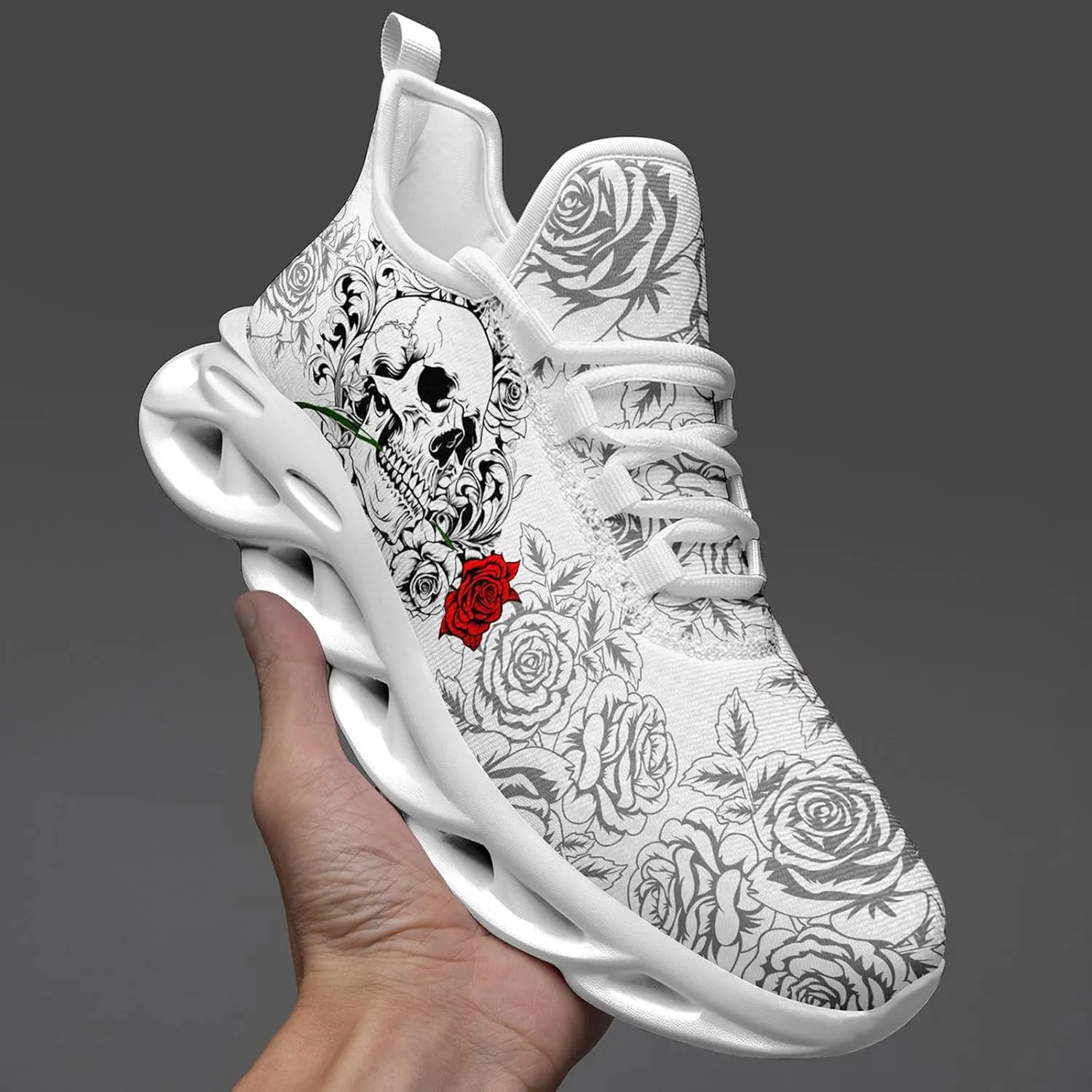Men's Gothic Skull Running Shoes, Punk Rock Breathable Cushion Sports Walking Sneakers Gym Jogging Tennis Shoes