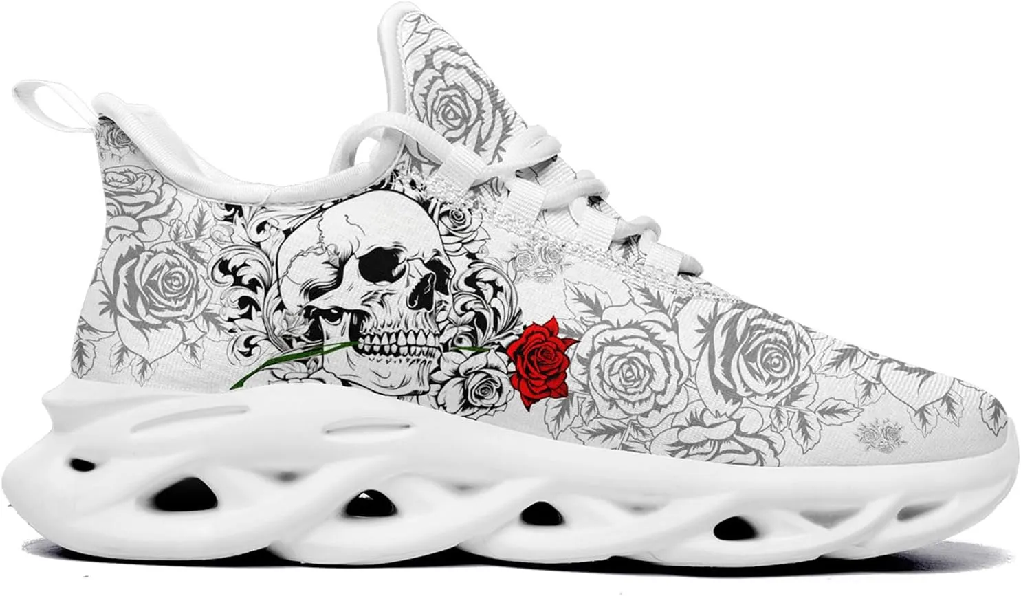 Men's Gothic Skull Running Shoes, Punk Rock Breathable Cushion Sports Walking Sneakers Gym Jogging Tennis Shoes