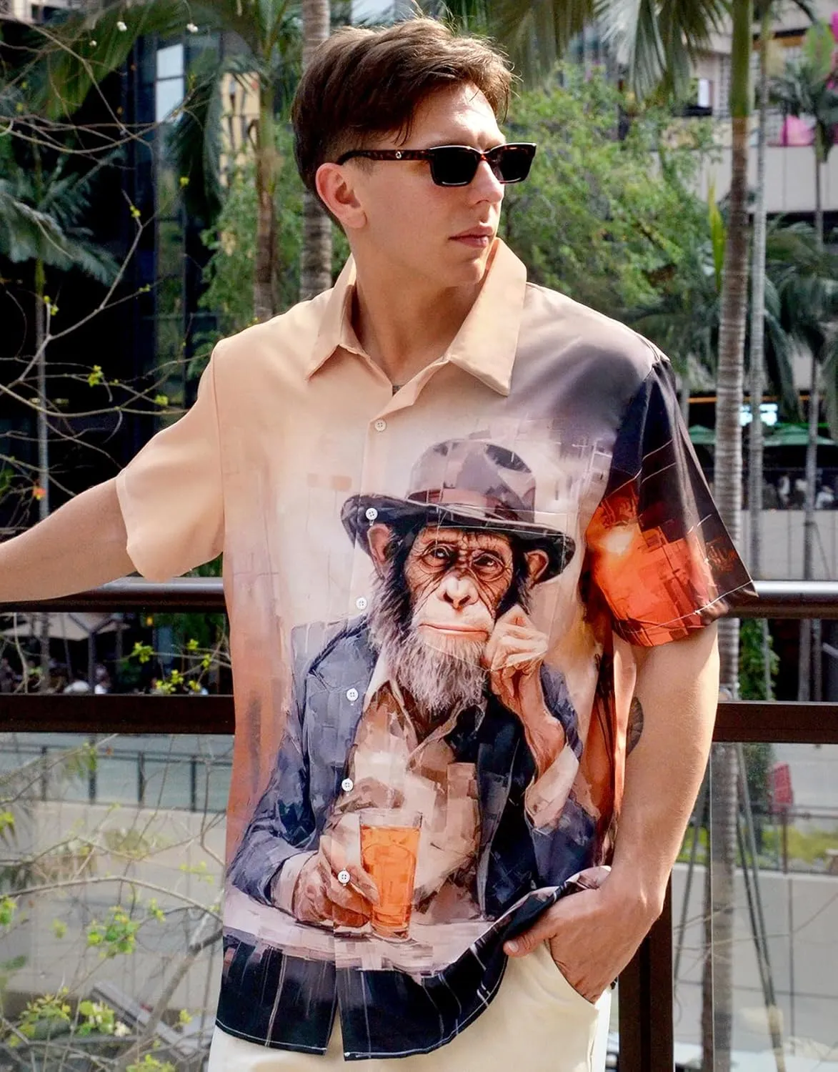 Men's Hawaiian Shirt Short Sleeve Funny Printed Casual Button Down Aloha Shirts