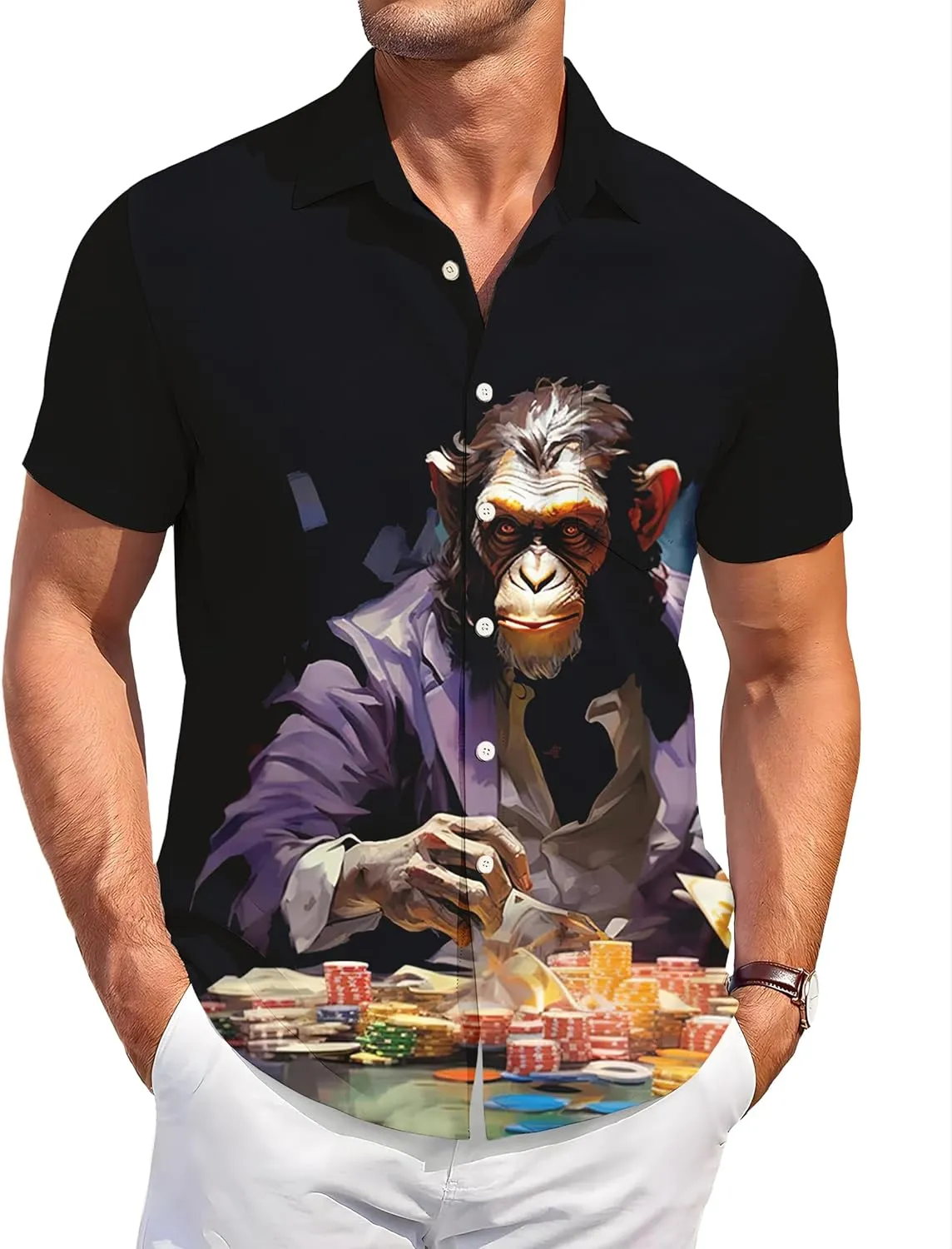 Men's Hawaiian Shirt Short Sleeve Funny Printed Casual Button Down Aloha Shirts