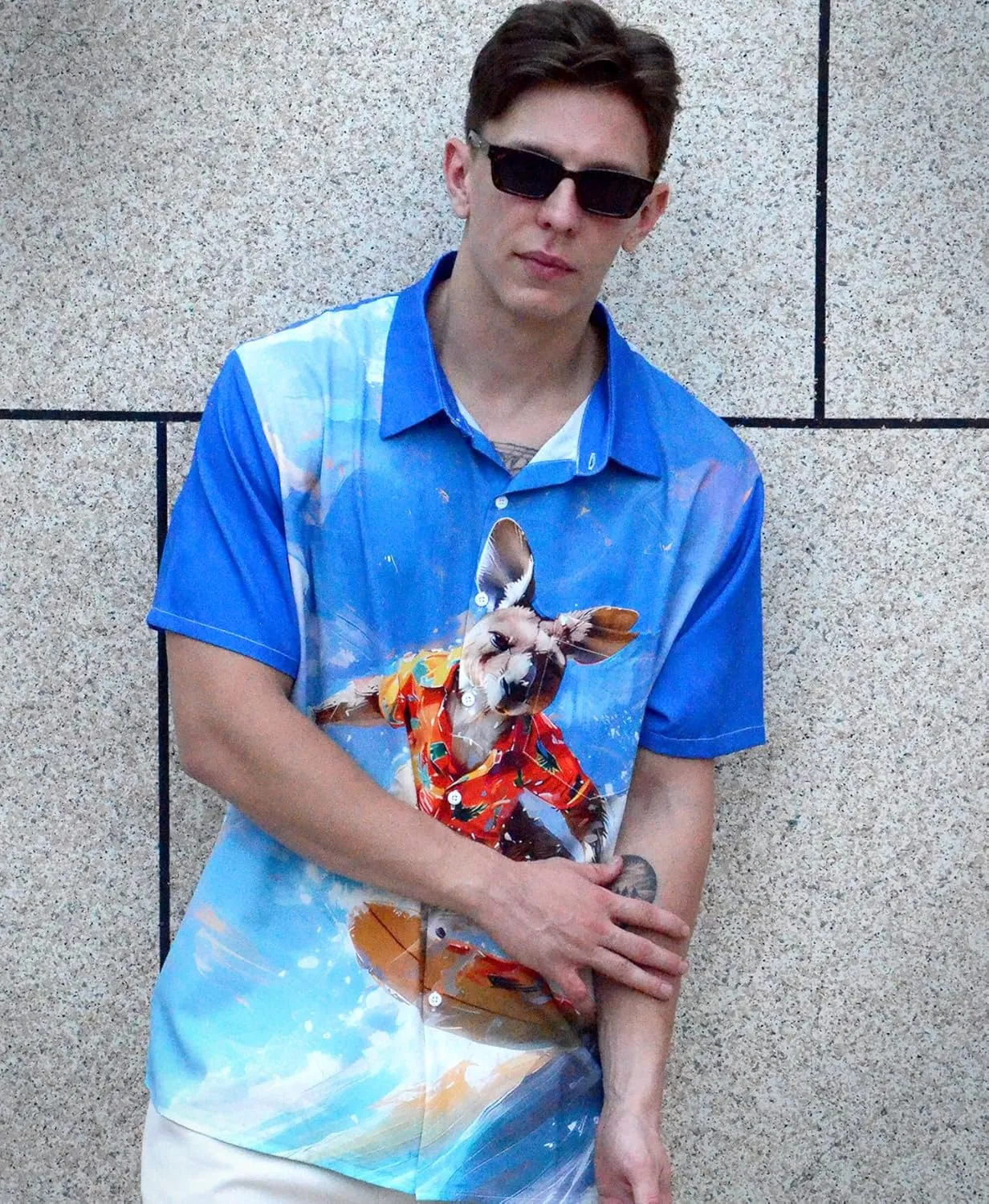 Men's Hawaiian Shirt Short Sleeve Funny Printed Casual Button Down Aloha Shirts