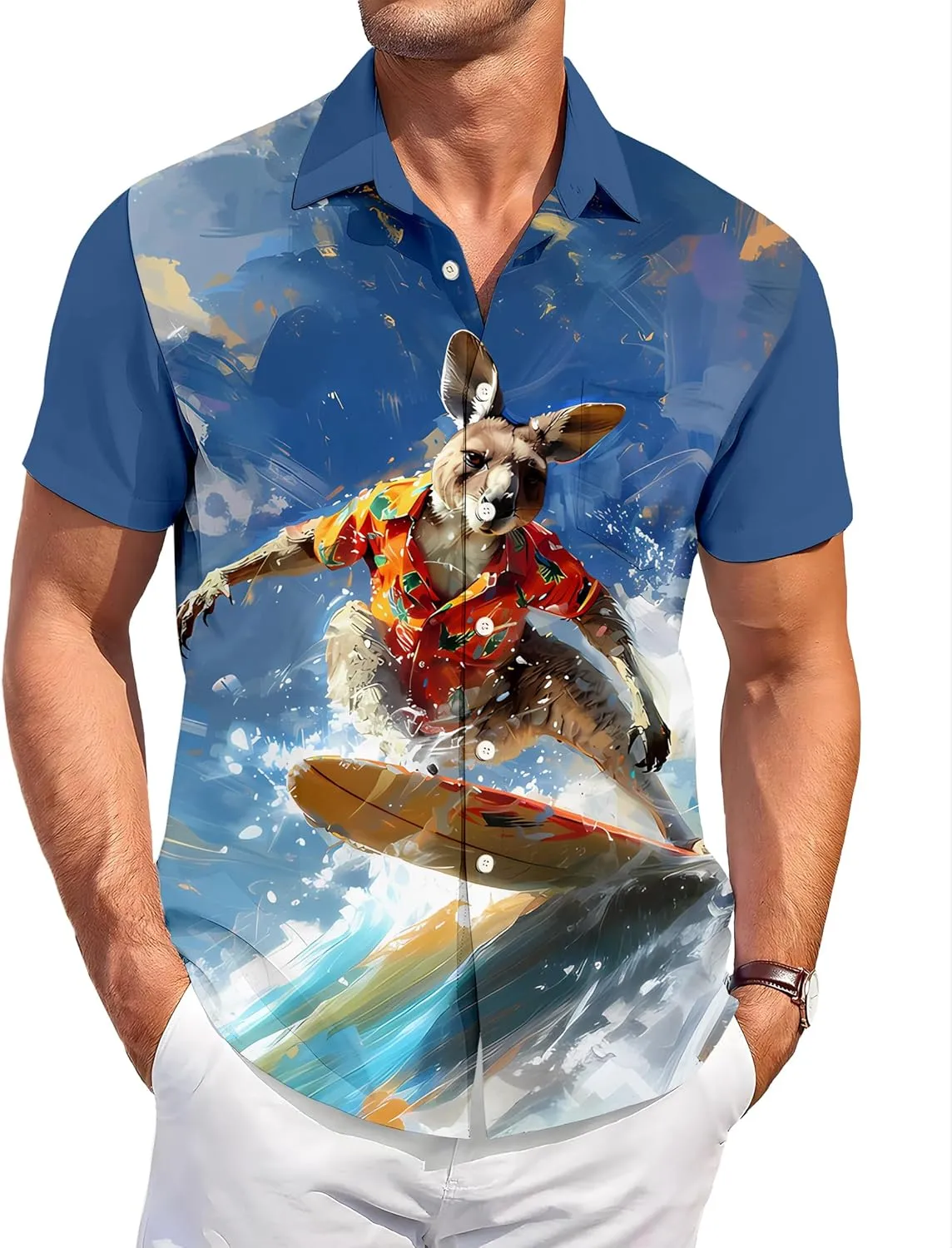 Men's Hawaiian Shirt Short Sleeve Funny Printed Casual Button Down Aloha Shirts