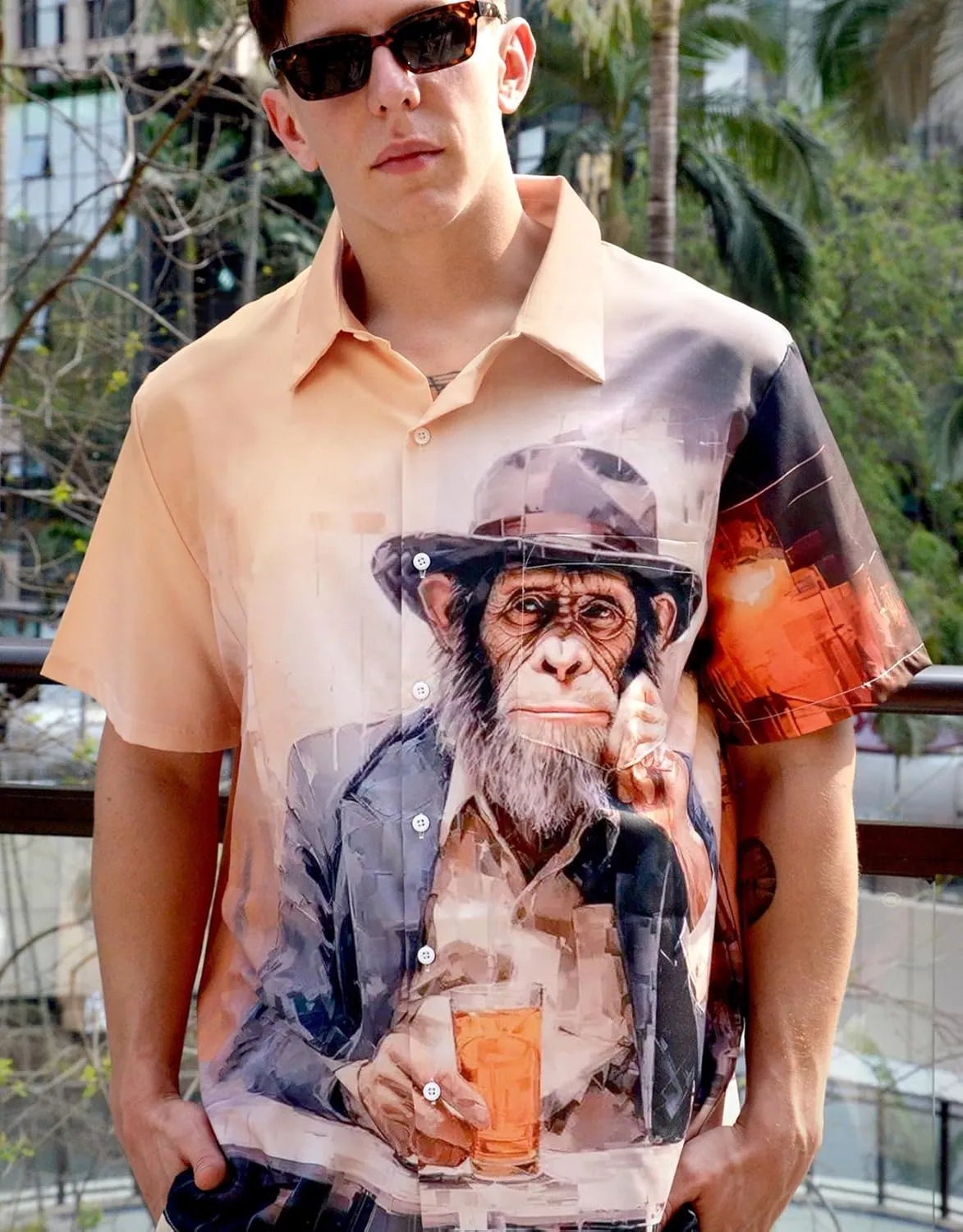 Men's Hawaiian Shirt Short Sleeve Funny Printed Casual Button Down Aloha Shirts