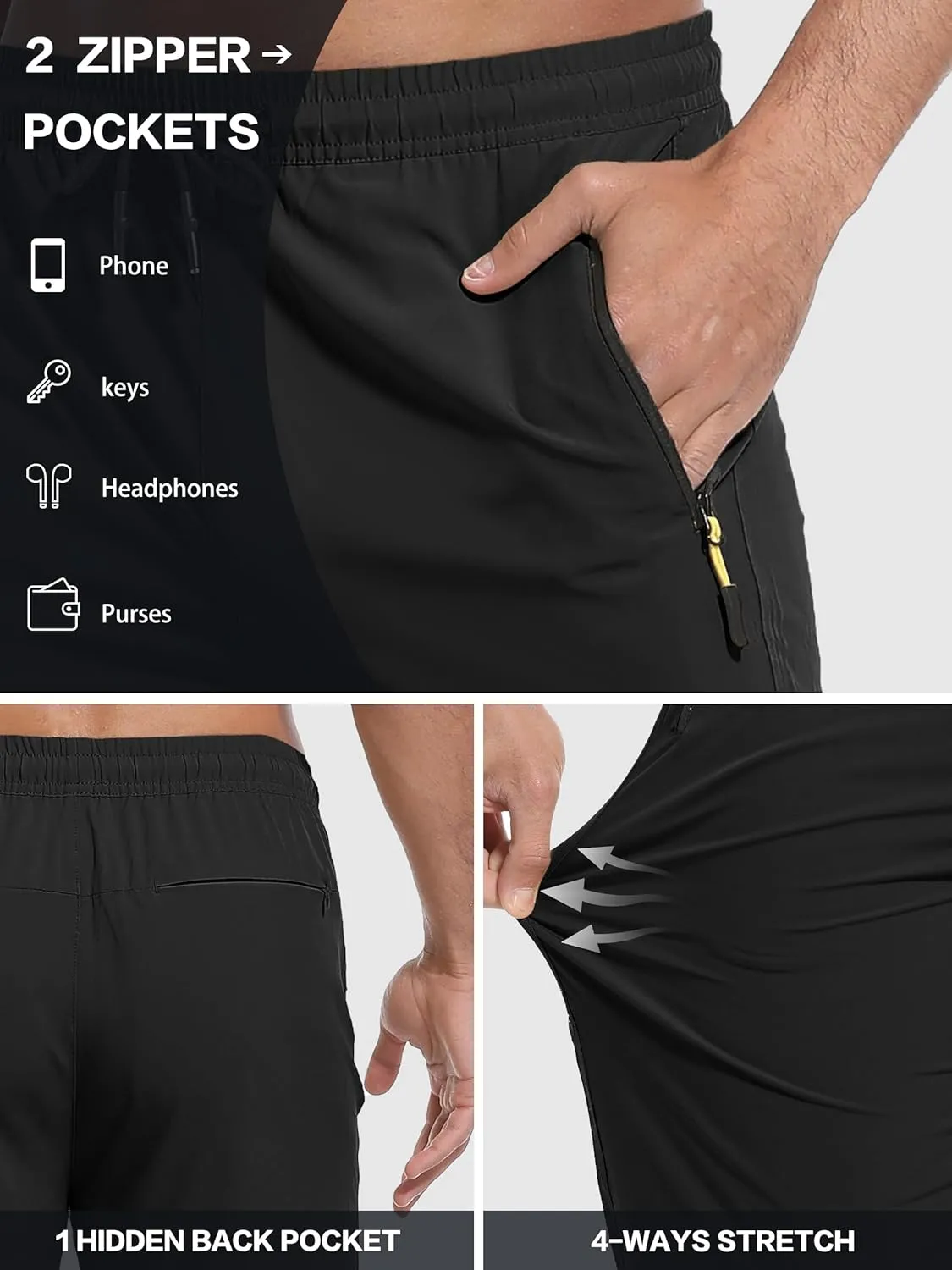 Men's Hiking Pants Lightweight Quick Dry Waterproof Breathable Athletic Joggers Track Running Sweatpants