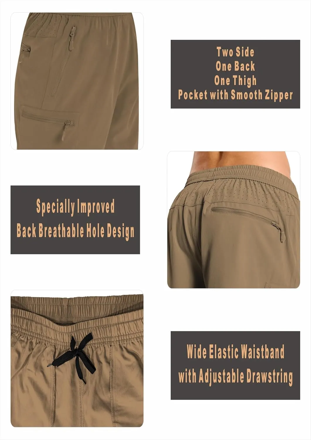 Mens Hybrid Shorts for Running Athletic Hiking Sports Workout Quick Dry Lightweight Breathable with 4 Zipper Pocket
