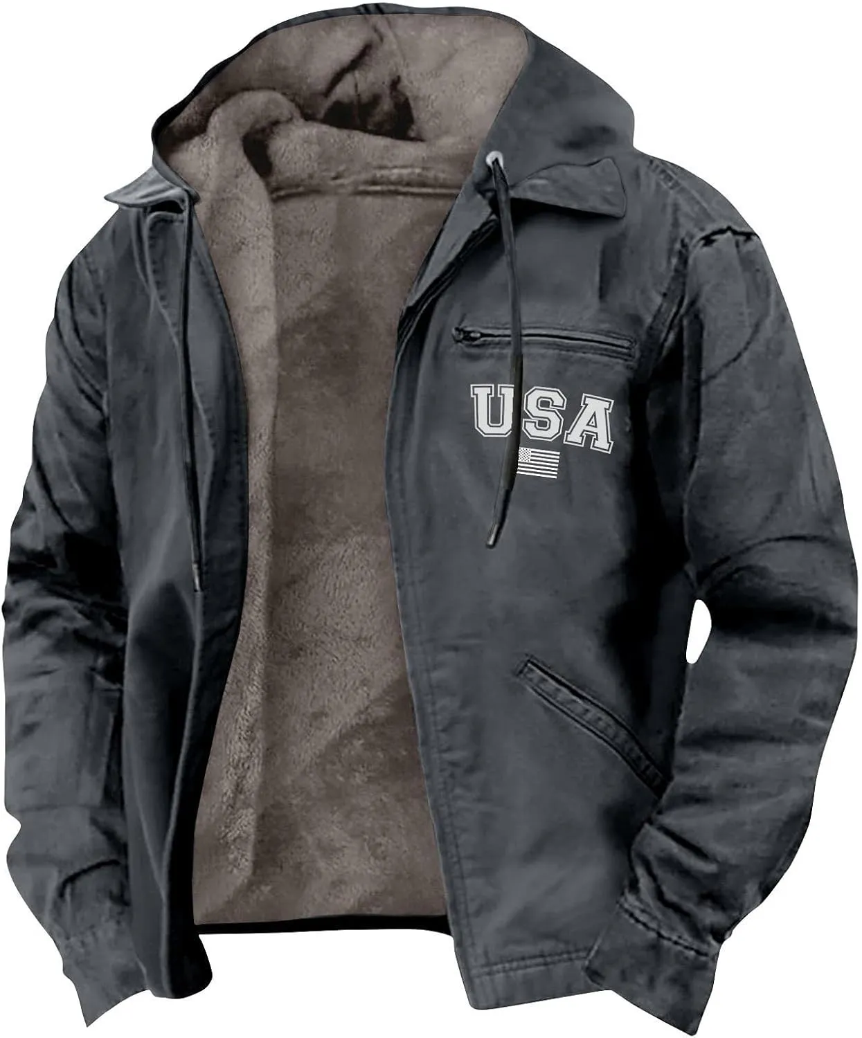 Men's Jackets Casual Cargo Winter Warm Fleece Sherpa Heavyweight Trucker Big And Tall Tactical Hoodies Coat
