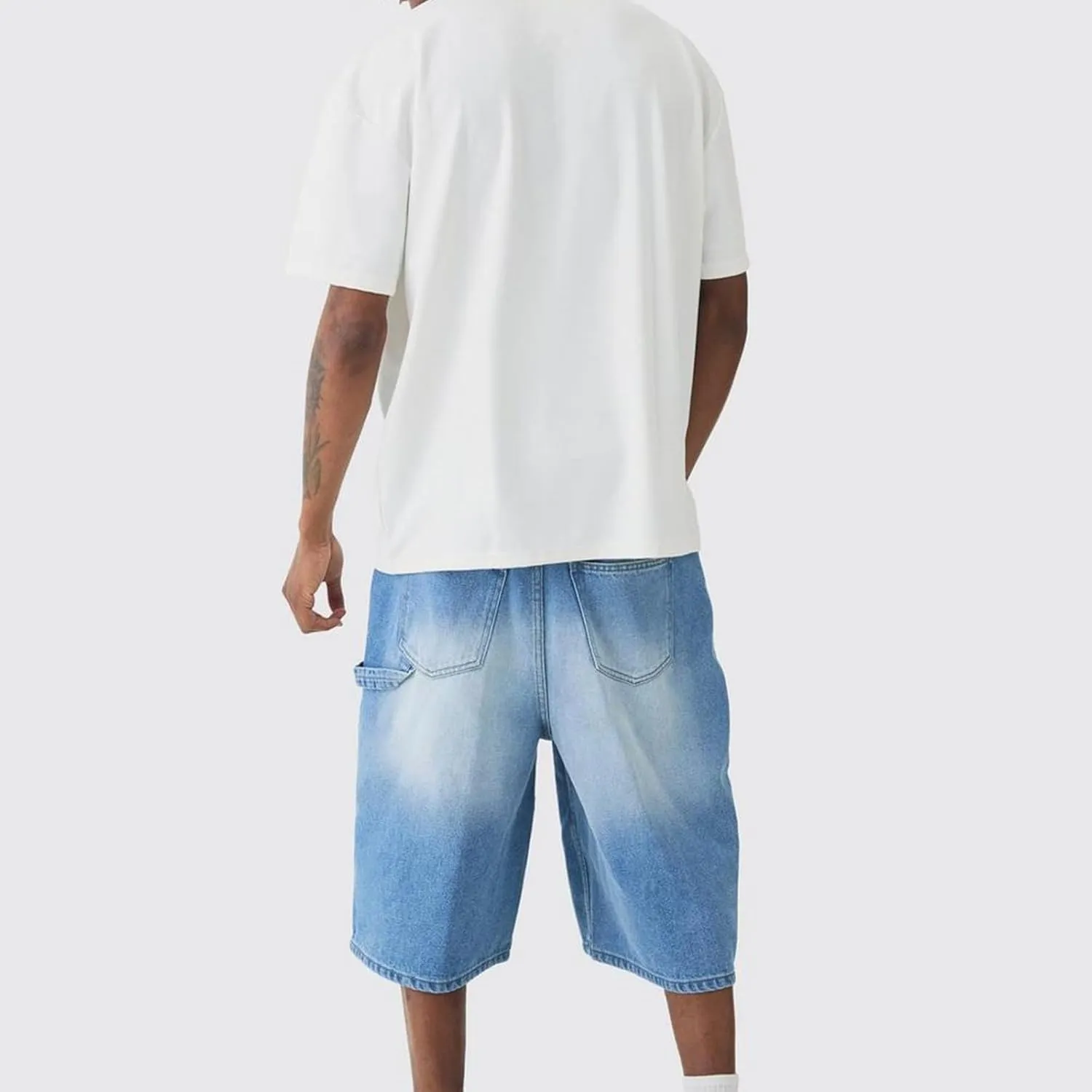 Mens Loose Denim Shorts Baggy Casual Wide Leg Mid Jean Jorts Zipper Hip Hop Shorts with Pockets Streetwear
