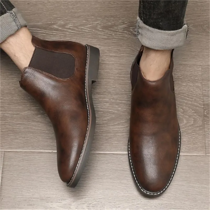 Men's Low-top Leather Boots Retro Oxford Shoes Pointed Toe Low Heel Non-slip wear-resistant Comfortable Breathable Youth Rubber Shoes for Men