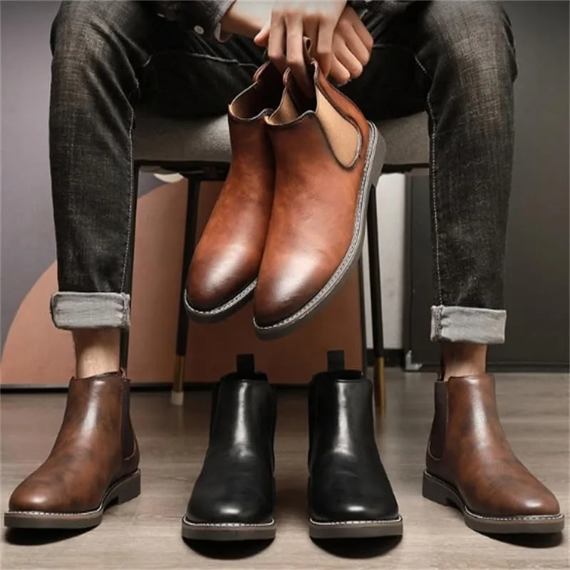 Men's Low-top Leather Boots Retro Oxford Shoes Pointed Toe Low Heel Non-slip wear-resistant Comfortable Breathable Youth Rubber Shoes for Men