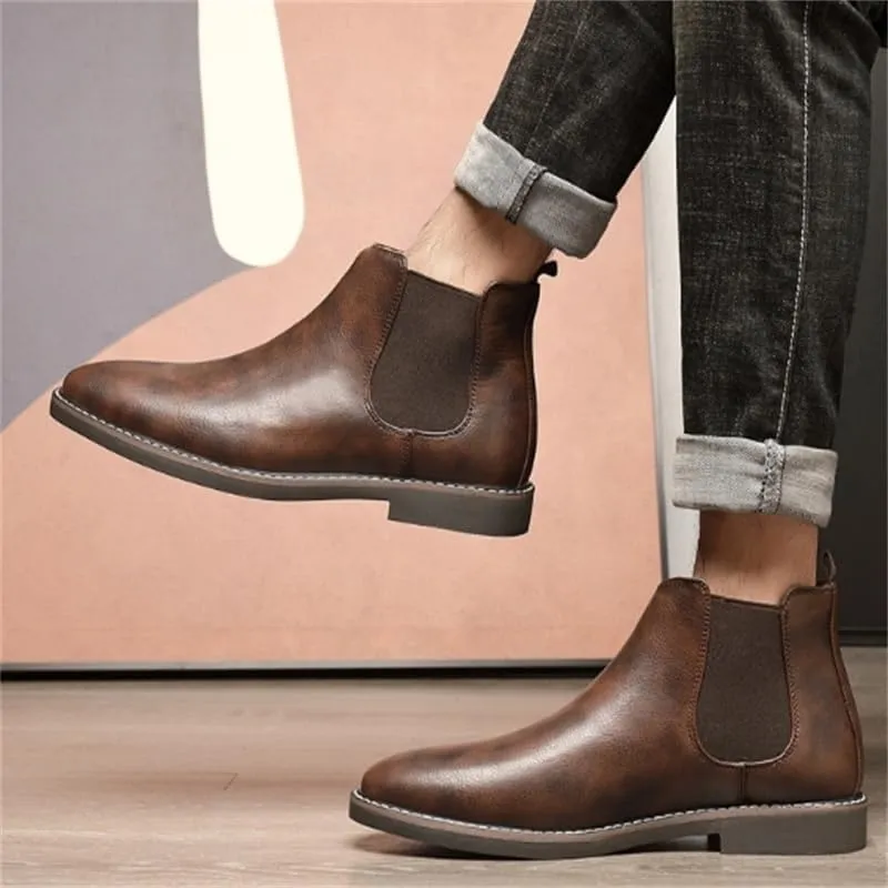 Men's Low-top Leather Boots Retro Oxford Shoes Pointed Toe Low Heel Non-slip wear-resistant Comfortable Breathable Youth Rubber Shoes for Men