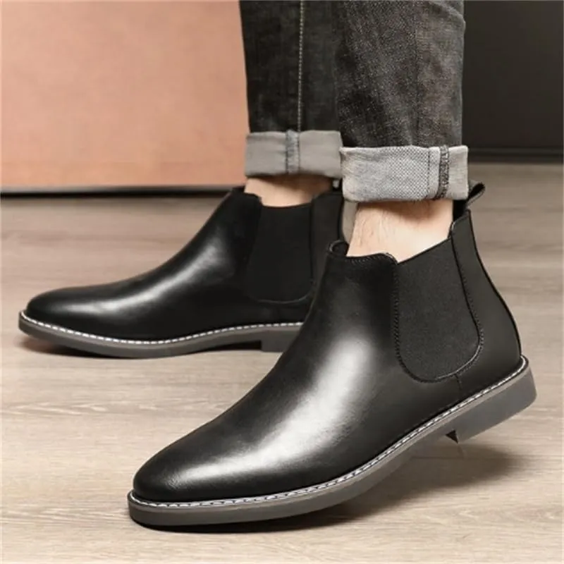 Men's Low-top Leather Boots Retro Oxford Shoes Pointed Toe Low Heel Non-slip wear-resistant Comfortable Breathable Youth Rubber Shoes for Men