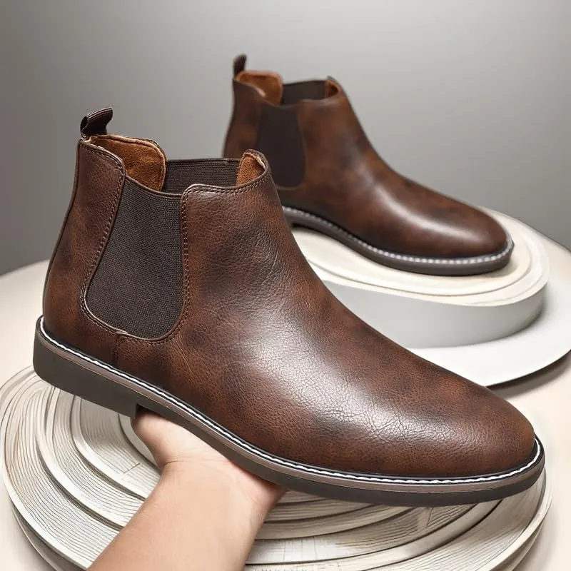 Men's Low-top Leather Boots Retro Oxford Shoes Pointed Toe Low Heel Non-slip wear-resistant Comfortable Breathable Youth Rubber Shoes for Men