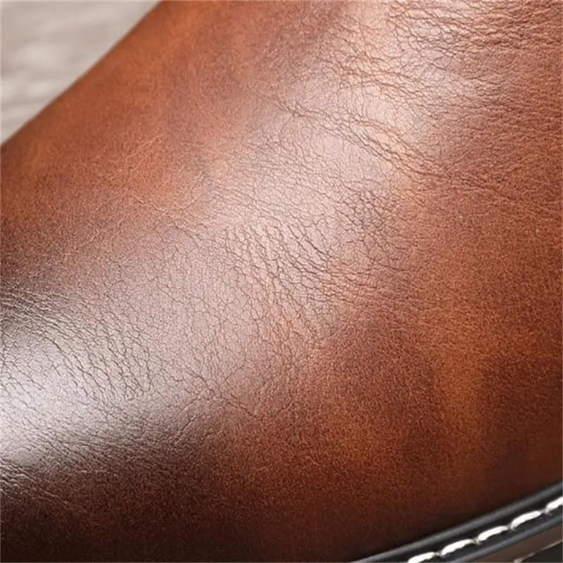 Men's Low-top Leather Boots Retro Oxford Shoes Pointed Toe Low Heel Non-slip wear-resistant Comfortable Breathable Youth Rubber Shoes for Men