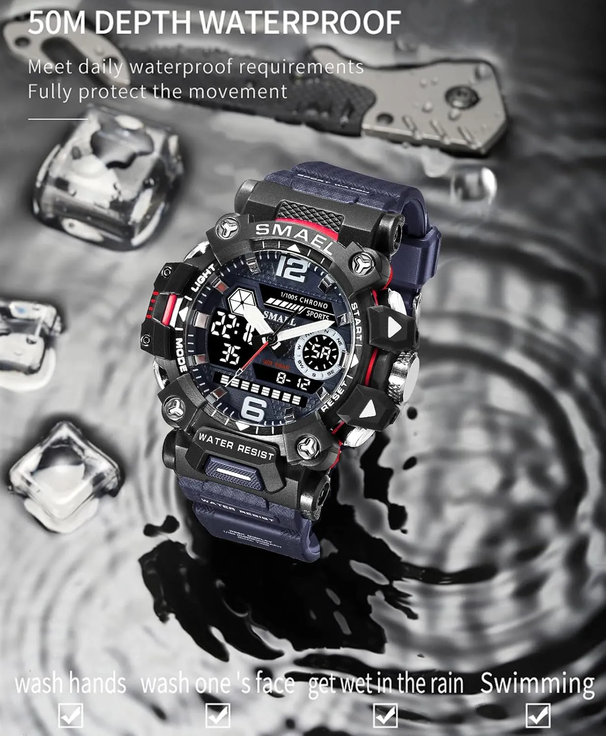 Men's Military Watch Outdoor LED Digital Watch Waterproof Tactical Army Wrist Sports Watches for Men 8072