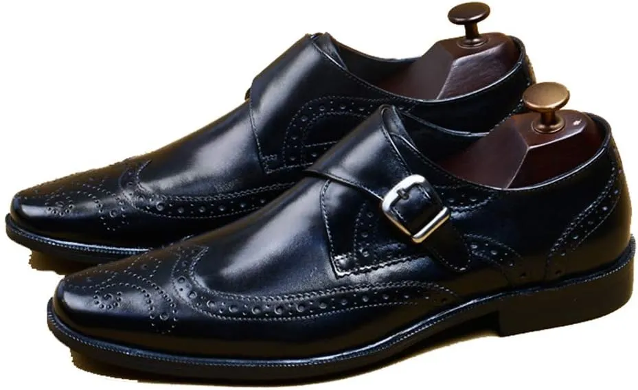 Men's Monk Shoes，Buckle Dress Shoes Urban Walking Work Banquet Business Leather Shoes,Black- 38/UK 5.5/US 6.5