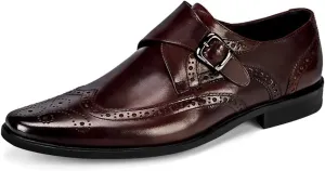 Men's Monk Shoes，Buckle Dress Shoes Urban Walking Work Banquet Business Leather Shoes,Brown- 42/UK 8/US 8.5