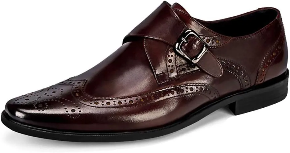 Men's Monk Shoes，Buckle Dress Shoes Urban Walking Work Banquet Business Leather Shoes,Brown- 42/UK 8/US 8.5