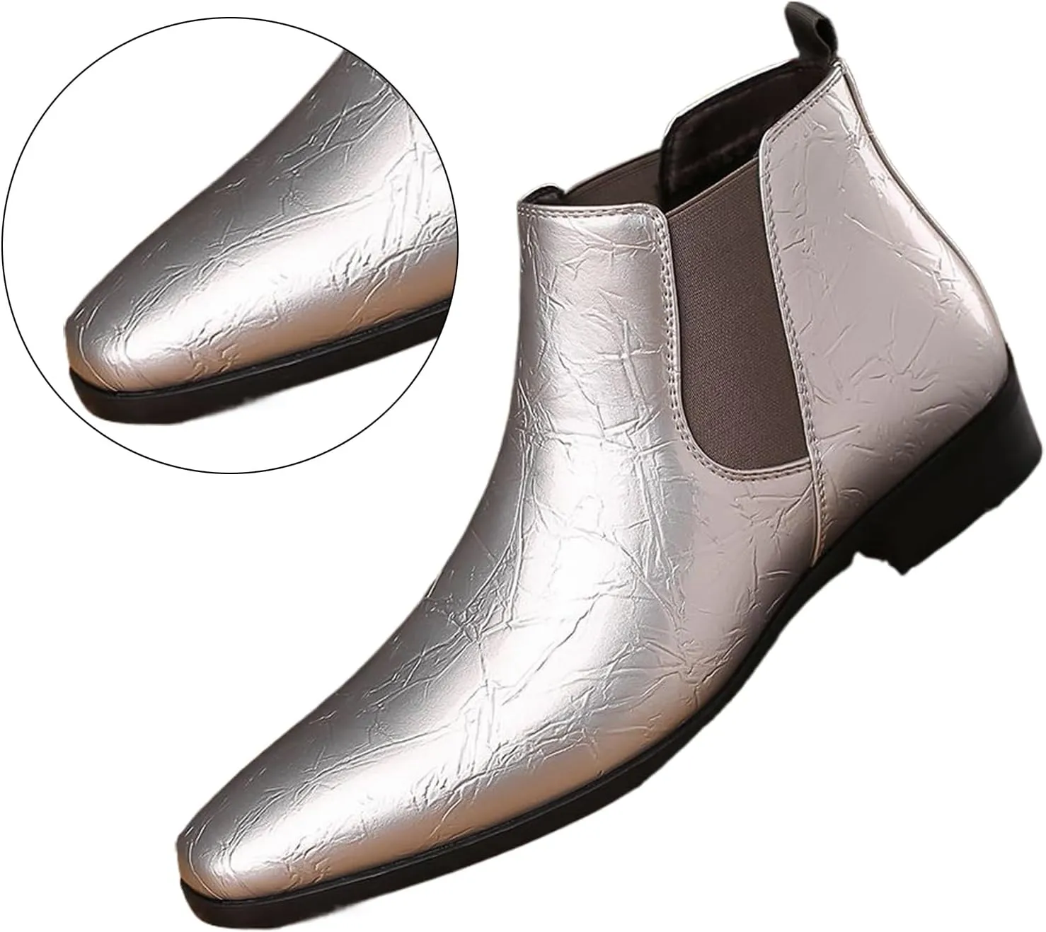 Men's Patent Leather Low Chunky Heel Chelsea Boots Fashion High Gloss Slip-on Business Dress Oxford Boots for Wedding Prom Party Business Work
