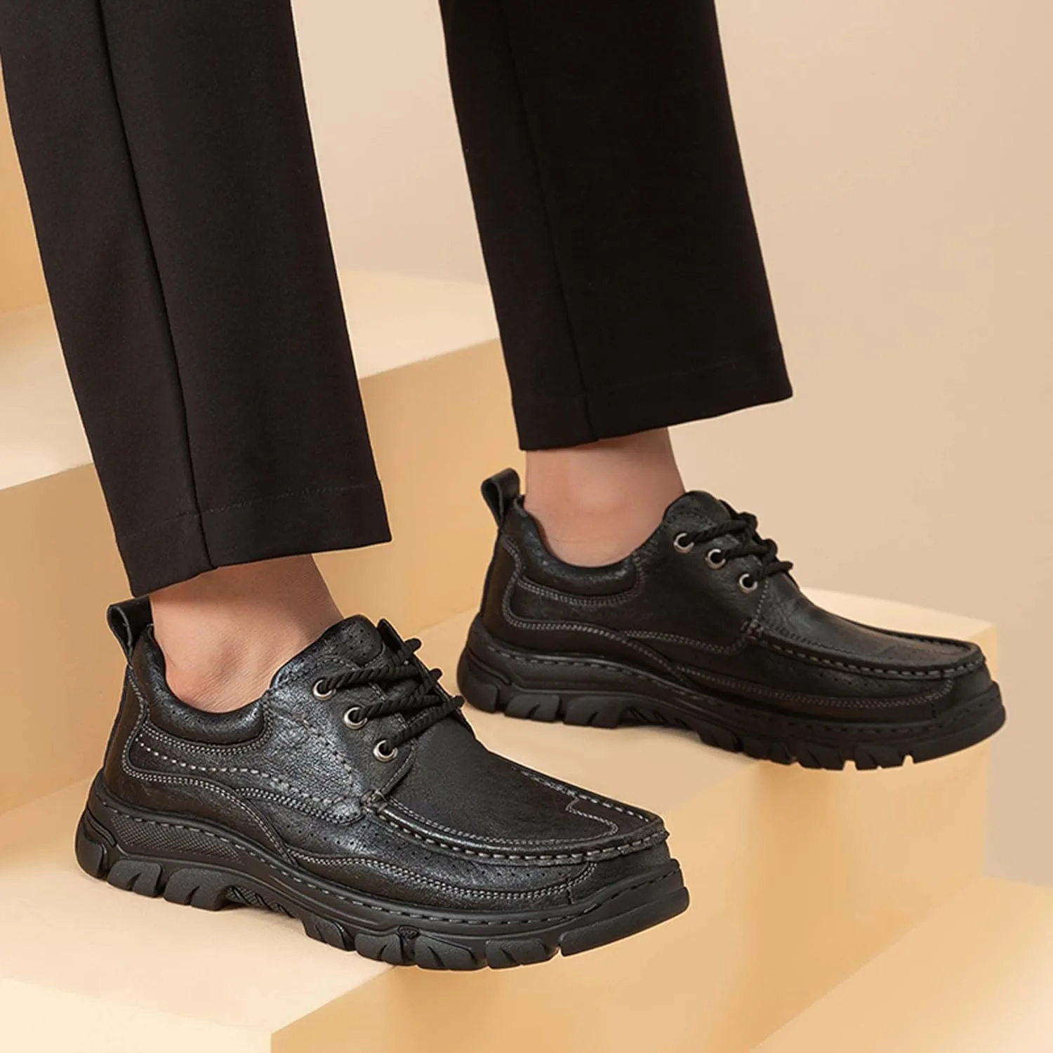 Men's Premium Cowhide Leather Walking Shoes, Fashion Casual Sneakers, Business Casual Leather Shoes, Driving Shoes, Soft, Comfortable, Wear-Resistant, Hand-Stitched
