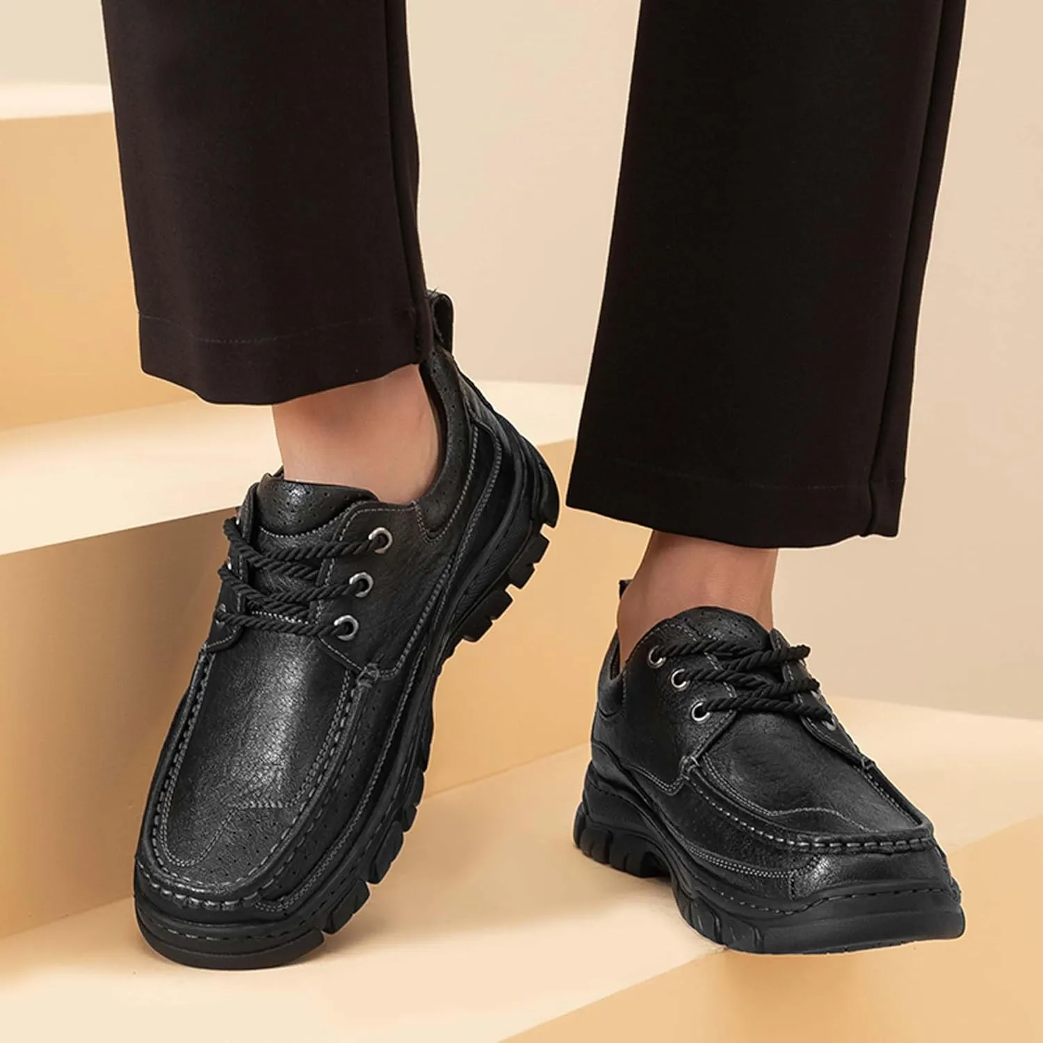 Men's Premium Cowhide Leather Walking Shoes, Fashion Casual Sneakers, Business Casual Leather Shoes, Driving Shoes, Soft, Comfortable, Wear-Resistant, Hand-Stitched