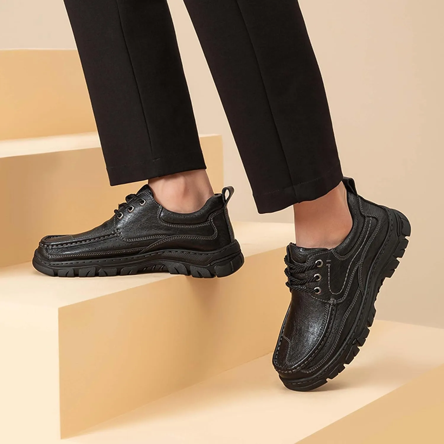 Men's Premium Cowhide Leather Walking Shoes, Fashion Casual Sneakers, Business Casual Leather Shoes, Driving Shoes, Soft, Comfortable, Wear-Resistant, Hand-Stitched