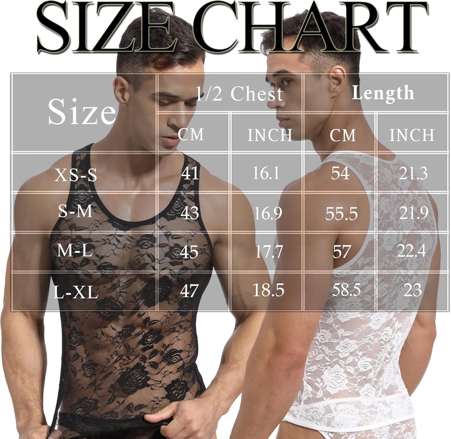 Men's Sexy Vest Lace Muscle Floral Sleeveless Undershirt Semi Transparent Sports Tank Tops