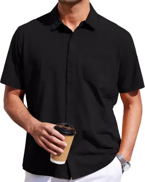 Mens Short Sleeve Dress Shirts Business Casual Button Down Shirt Summer Beach Wedding Untucked Shirts with Pocket