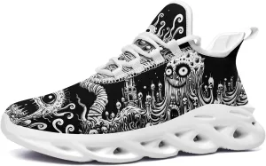 Men's Skull Gothic Running Shoes Lightweight Breathable Sport Shoes for Women Cushion Slip On Walking Sneaker