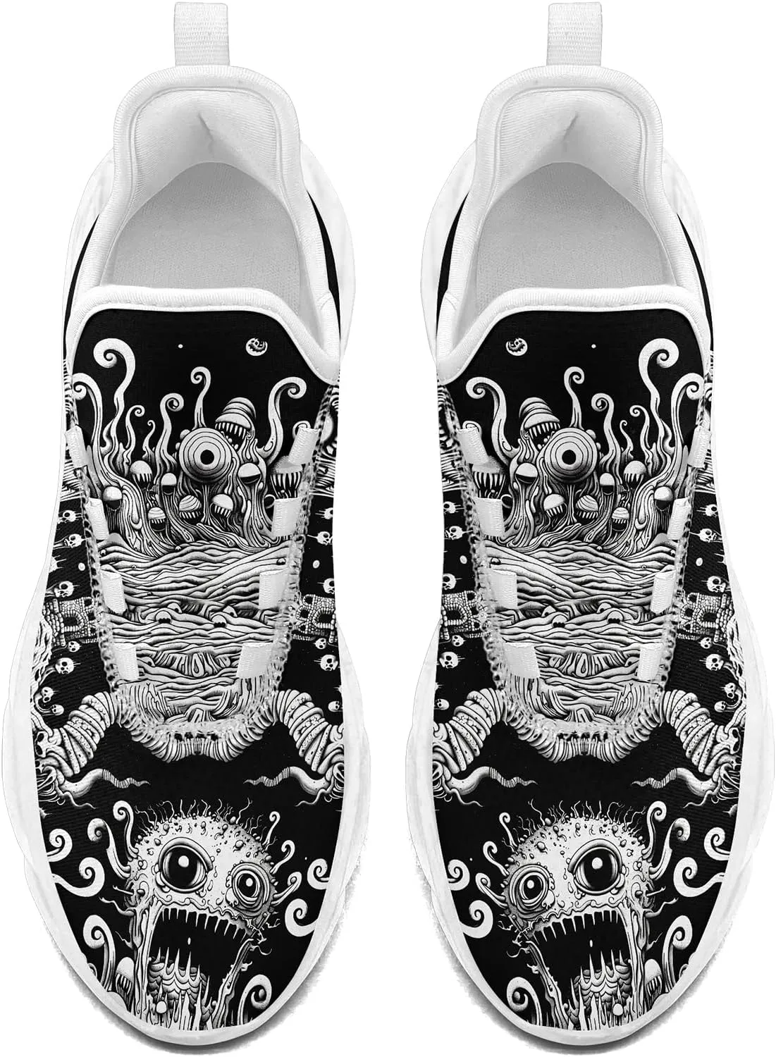Men's Skull Gothic Running Shoes Lightweight Breathable Sport Shoes for Women Cushion Slip On Walking Sneaker