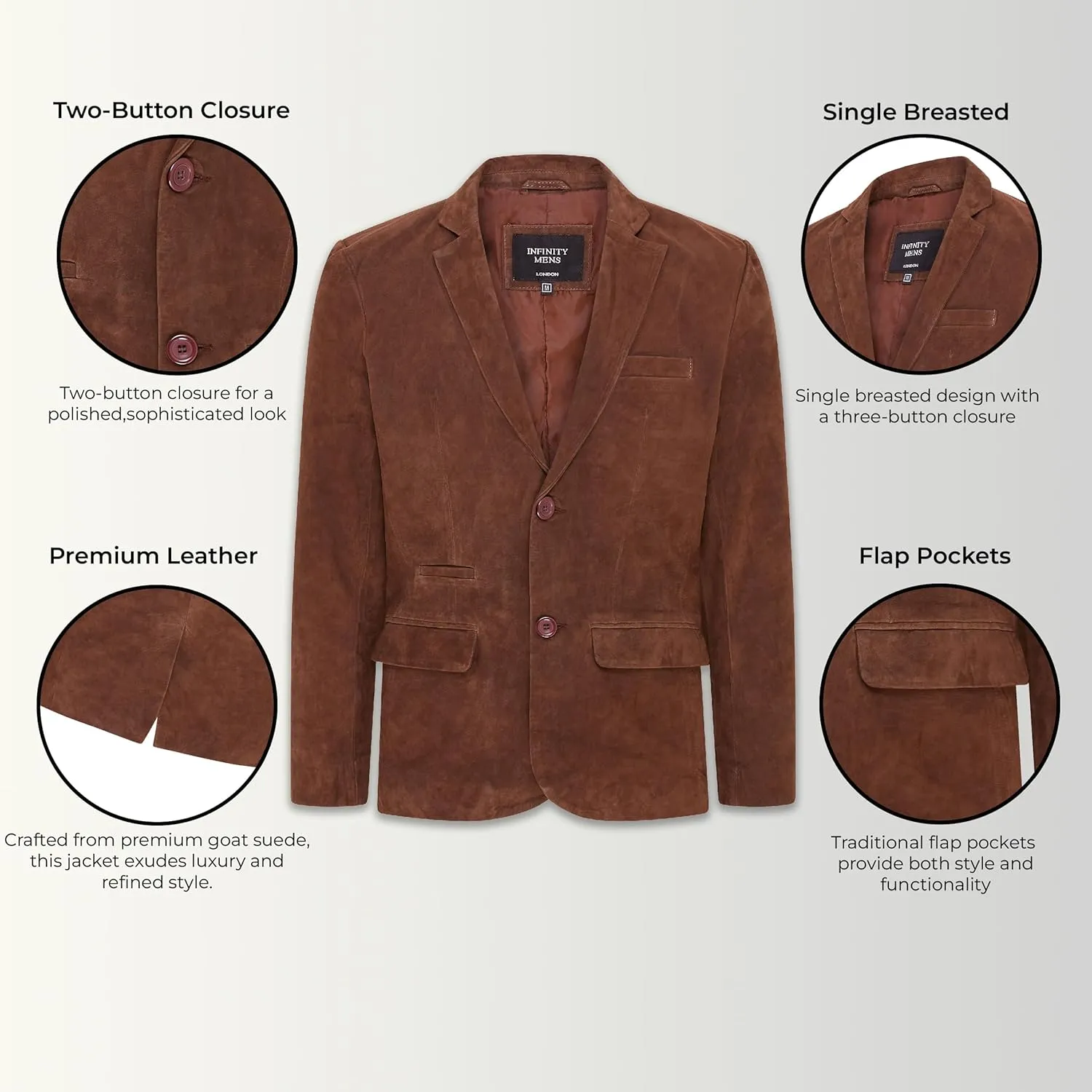 Mens Soft Real Suede Leather Italian Blazer Jacket Coat