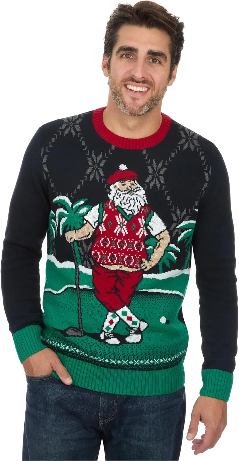 Mens Sports Golf Sports Ugly Christmas Sweater for Holiday Fun Design, Snug Fit Breathable Crewneck