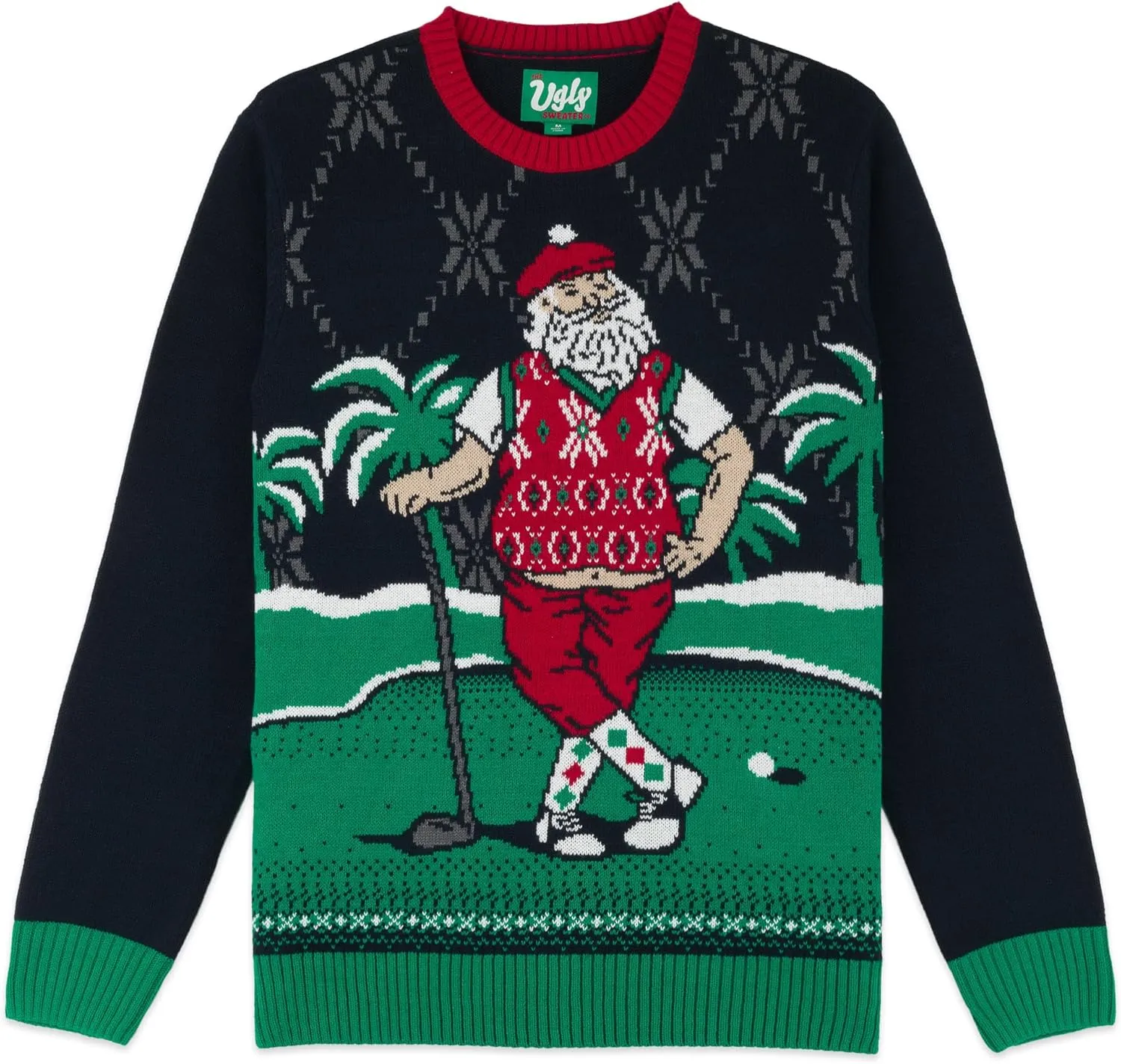 Mens Sports Golf Sports Ugly Christmas Sweater for Holiday Fun Design, Snug Fit Breathable Crewneck