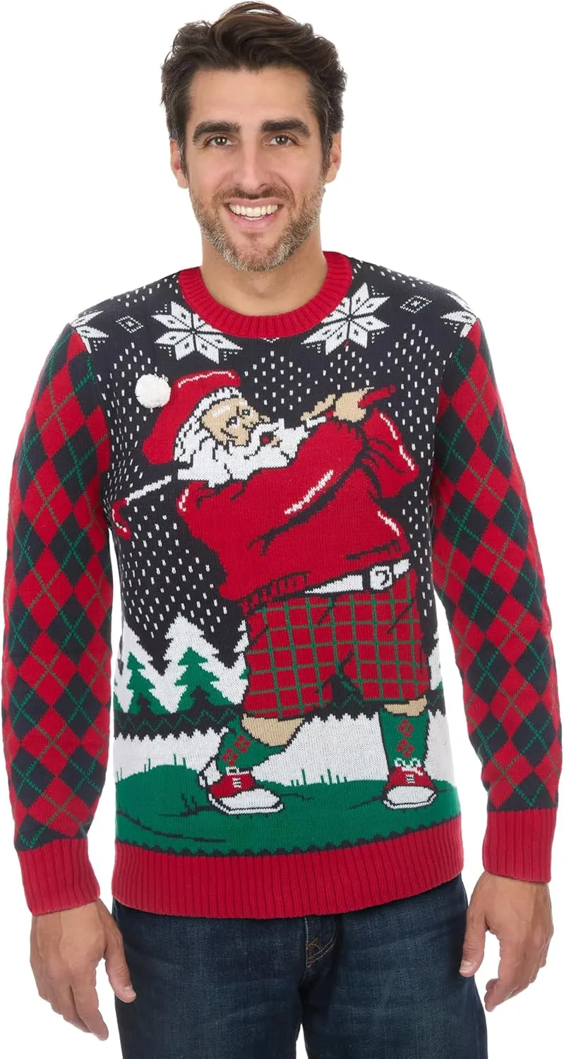 Mens Sports Golf Sports Ugly Christmas Sweater for Holiday Fun Design, Snug Fit Breathable Crewneck
