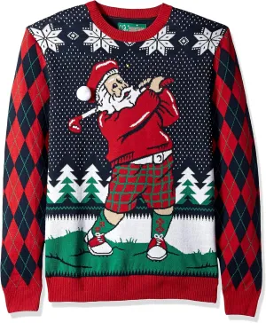 Mens Sports Golf Sports Ugly Christmas Sweater for Holiday Fun Design, Snug Fit Breathable Crewneck