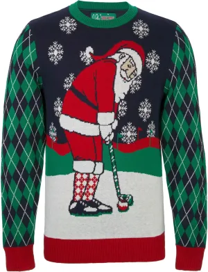 Mens Sports Golf Sports Ugly Christmas Sweater for Holiday Fun Design, Snug Fit Breathable Crewneck