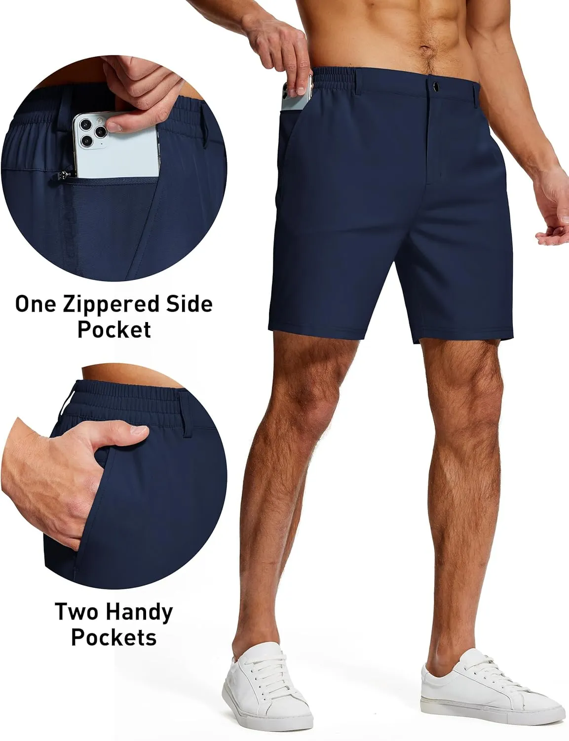 Mens Stretch Golf Shorts 7 Inch Inseam Quick Dry Lightweight Dress Shorts for Men with Zipper Pockets Hiking